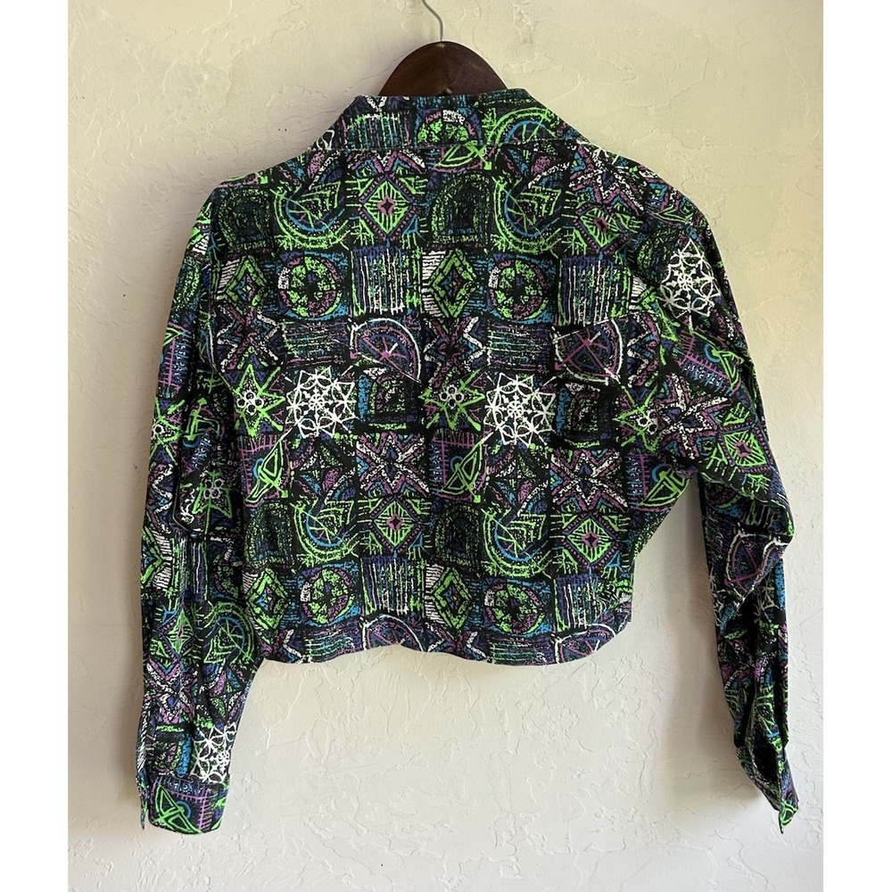 Vintage Banjo Dallas Cropped Button Up Top M Neon Maximalist Rave Grunge 80s 90s - Picture 3 of 7